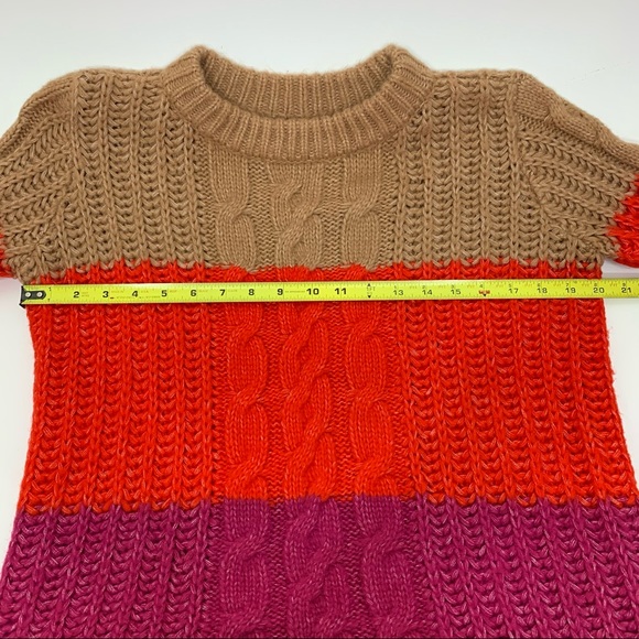 Vero Moda Cozy Soft Wide Cable Knit Vibrant Colorblock Striped Crewneck Sweater - Picture 13 of 15